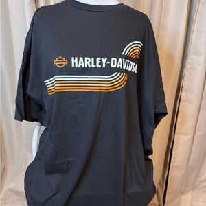 Harley-Davidson Black Tee with Orange and White Stripes